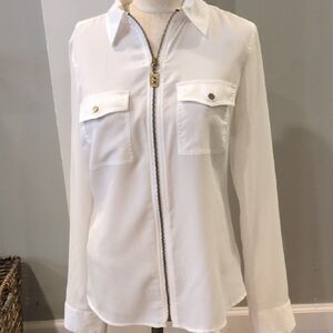 Michael Kors Cream Button Down Shirt with Zipper